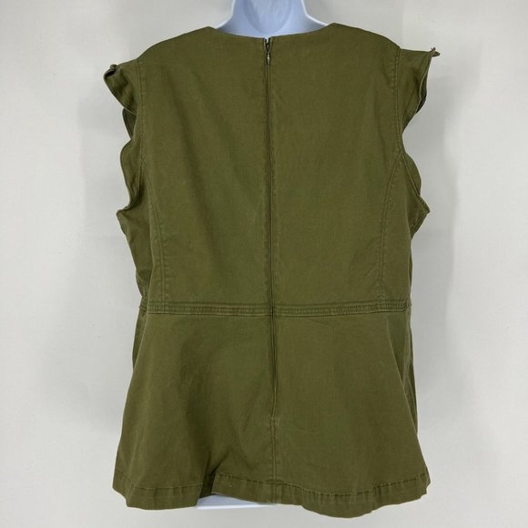 Lane Bryant Plus Size 20 Army Green Flutter Sleeve Canvas Peplum V-Neck Top Blou - Picture 5 of 11